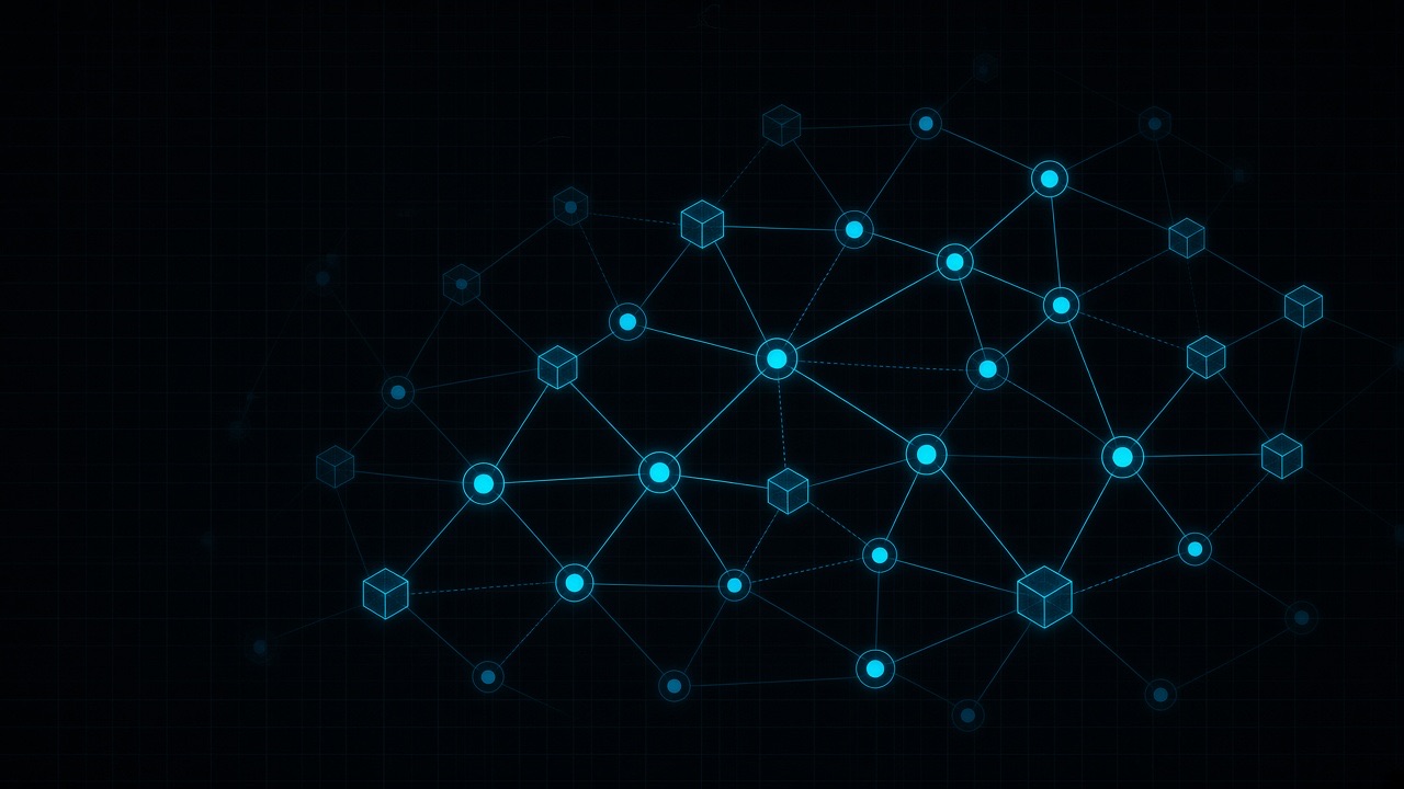 Abstract visualization of connected nodes in a decentralized network
